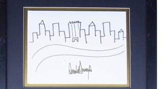Рисунка с изображение на нюйоркски небостъргачи направена от президента на