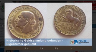 Полицията в Кьолн разпространи снимки на монета от 5 милиона